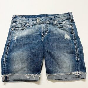 Silver Jeans Womens Denim Distressed Tuesday Mid Bermuda Cut Off Short Size 29